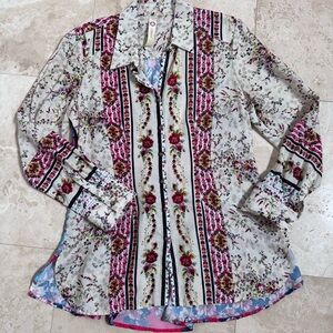 Anthropologie Cyrena Floral Boho Button Up Tunic